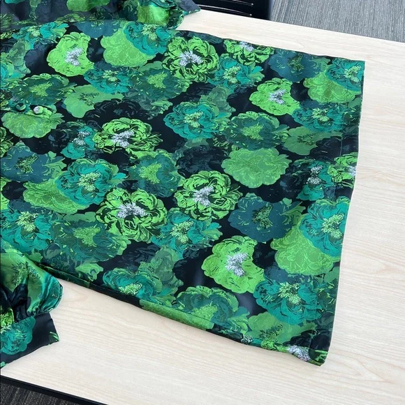 NEW Pomander Place Tuckernuck green floral jacquard Samantha dress puff sleeves - Picture 7 of 13